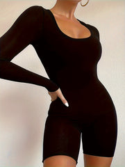 Square Neck Sports Long Sleeve Jumpsuit Slim Yoga Romper