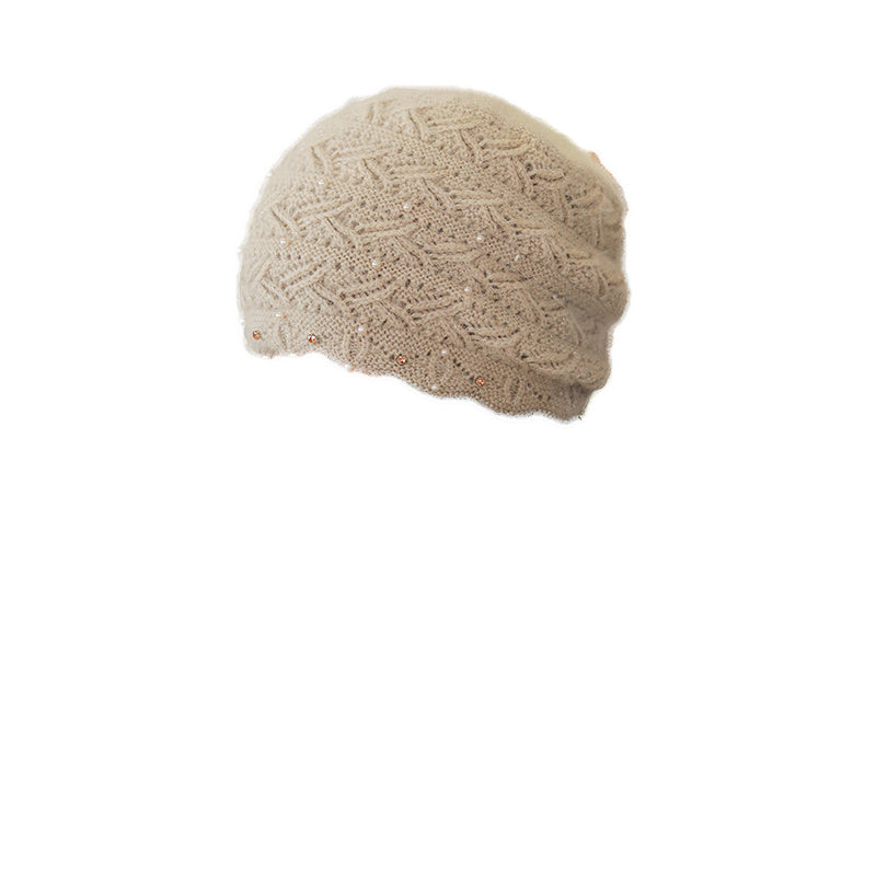 Faux Pearl Decor Knitted Beanie Hat for Her