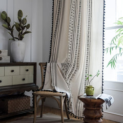 Geometric Print Semi Shading Curtains with Tassel Rod