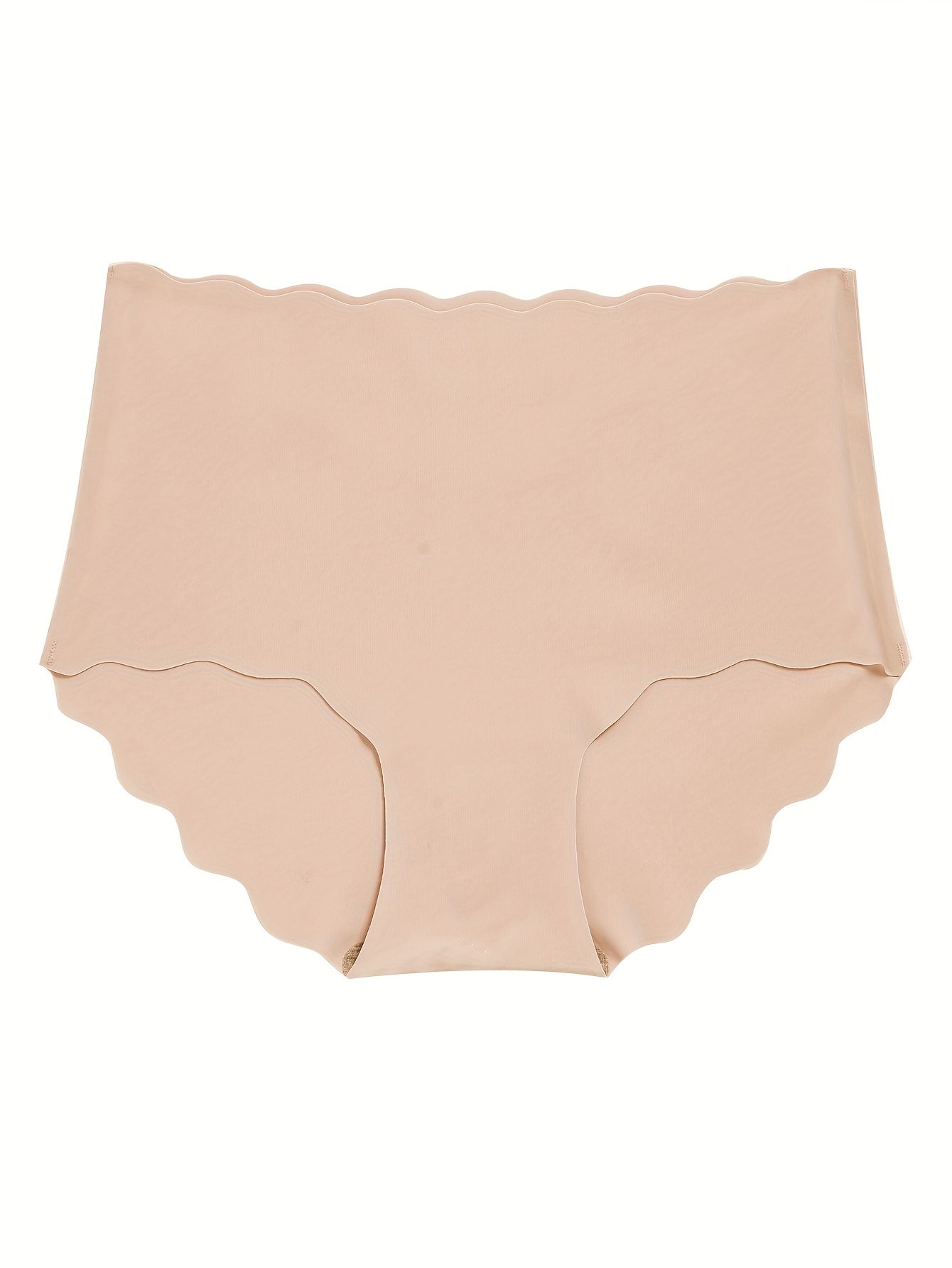 Seamless Solid Briefs Scallop Trim Panties