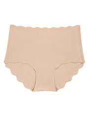 Seamless Solid Briefs Scallop Trim Panties