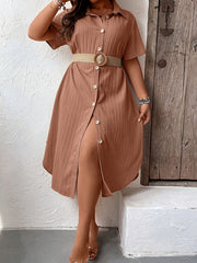 Women's Solid Textured Button Up Shirt Dress