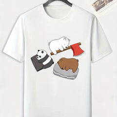 Men's Cartoon Bear Pattern T shirt Casual Slightly Stretch Tee
