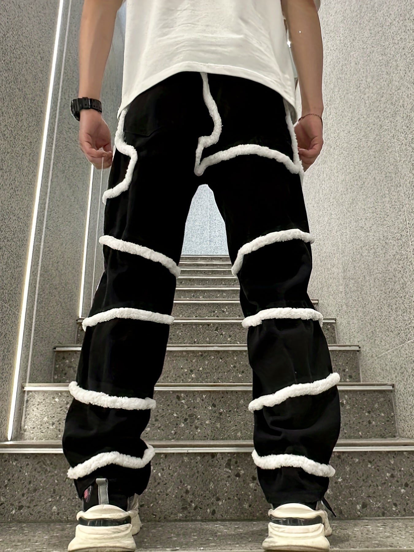 Men's Slim Fit Jeans with Fuzzy Rope Detail