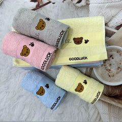 Embroidered Cartoon Pattern Cotton Face Washing Towel 25x9in 1pc