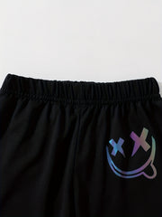 Happy Face Pattern Boy's 2pcs Sweatshirt & Sweatpants Set