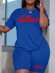 Letter Print Casual Two-Piece Set T-shirt & Workout Shorts