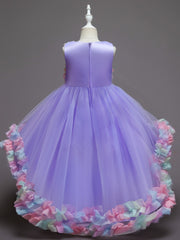 Girls Mesh Flower Princess Dress Party Performance