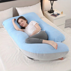 J Shaped Full Body Pillow with Cooling Cover & Removable Velvet Cushion