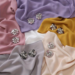 Chiffon Hijab Rhinestone Decorated Turban Headscarf