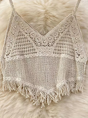 Hollow Out Fringe Trim V Neck Cami Top