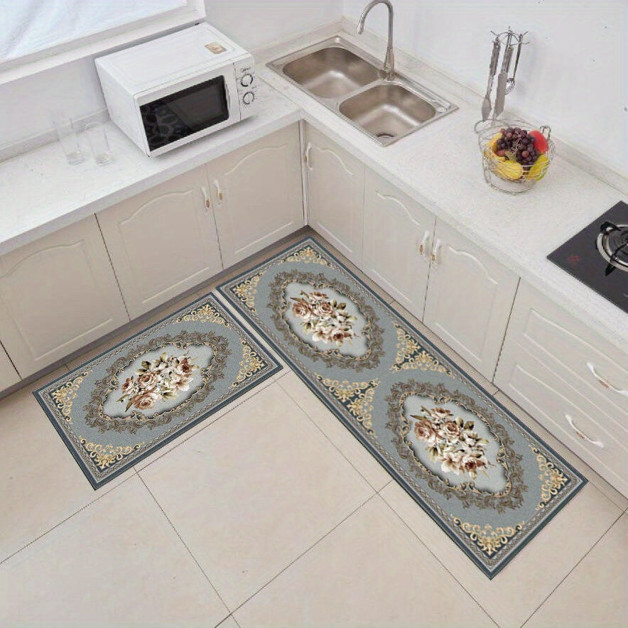 Boho Kitchen Rugs Set - Vintage Floral Anti Fatigue Long Strip Floor Mats