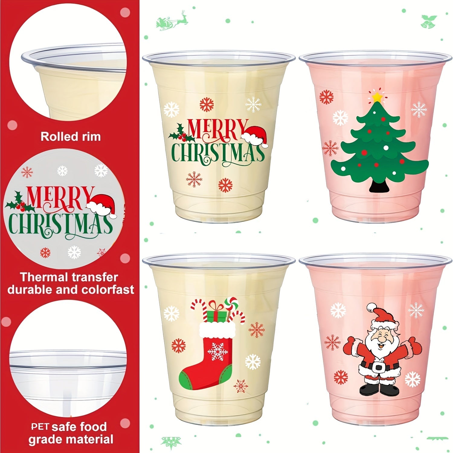 25pcs Christmas Party Cups - Clear Plastic Cups for Christmas Decorations