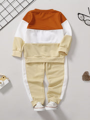 Baby Boys Casual Colorblock Letter Round Neck Sweatshirt Pant Set