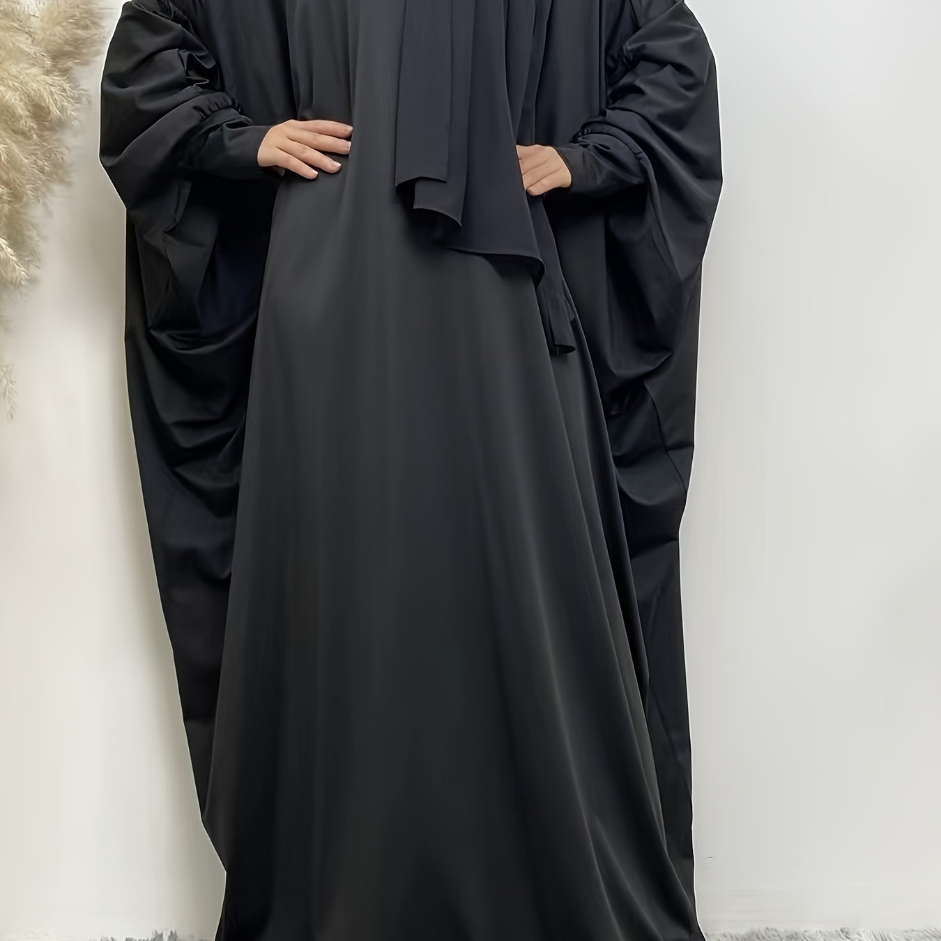Casual Abaya Dress Women Solid Batwing Sleeve Loose Maxi Dress