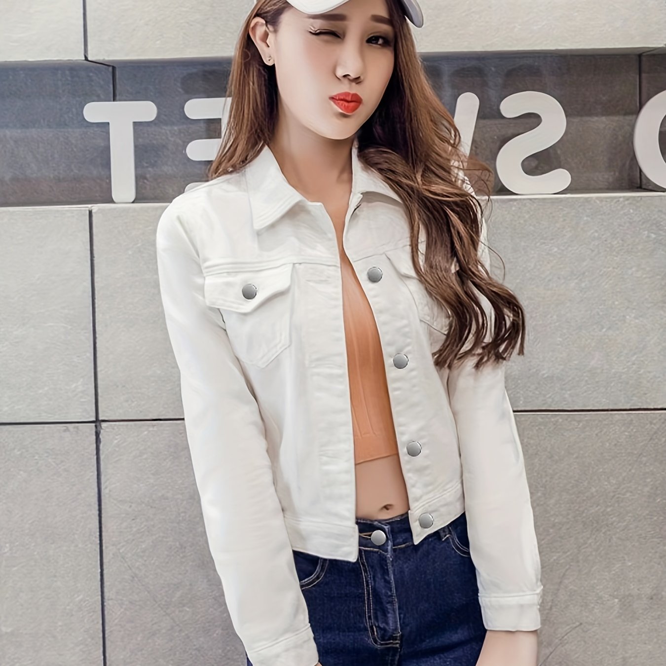 Flap Pockets Denim Jackets Long Sleeves Single Breasted Button Lapel