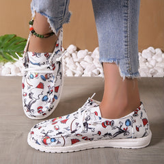 Women's Cartoon Print Canvas Shoes Casual Slip On Lightweight Walking Shoes