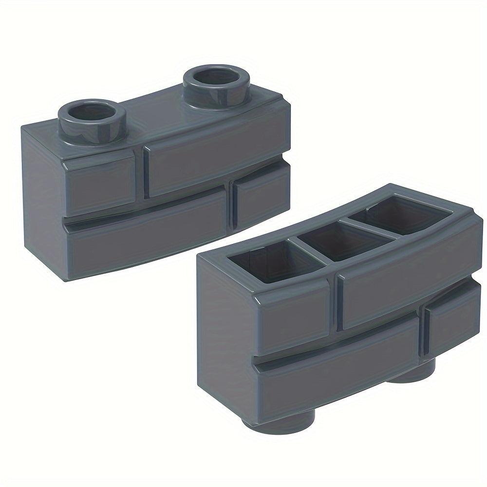 9pcs Building Block Set Curved Wall Tiles & Lattice Bricks Khaki ABS