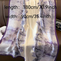Purple Flower Print Satin Scarf Silk Shawl Large Sunscreen Head Wraps