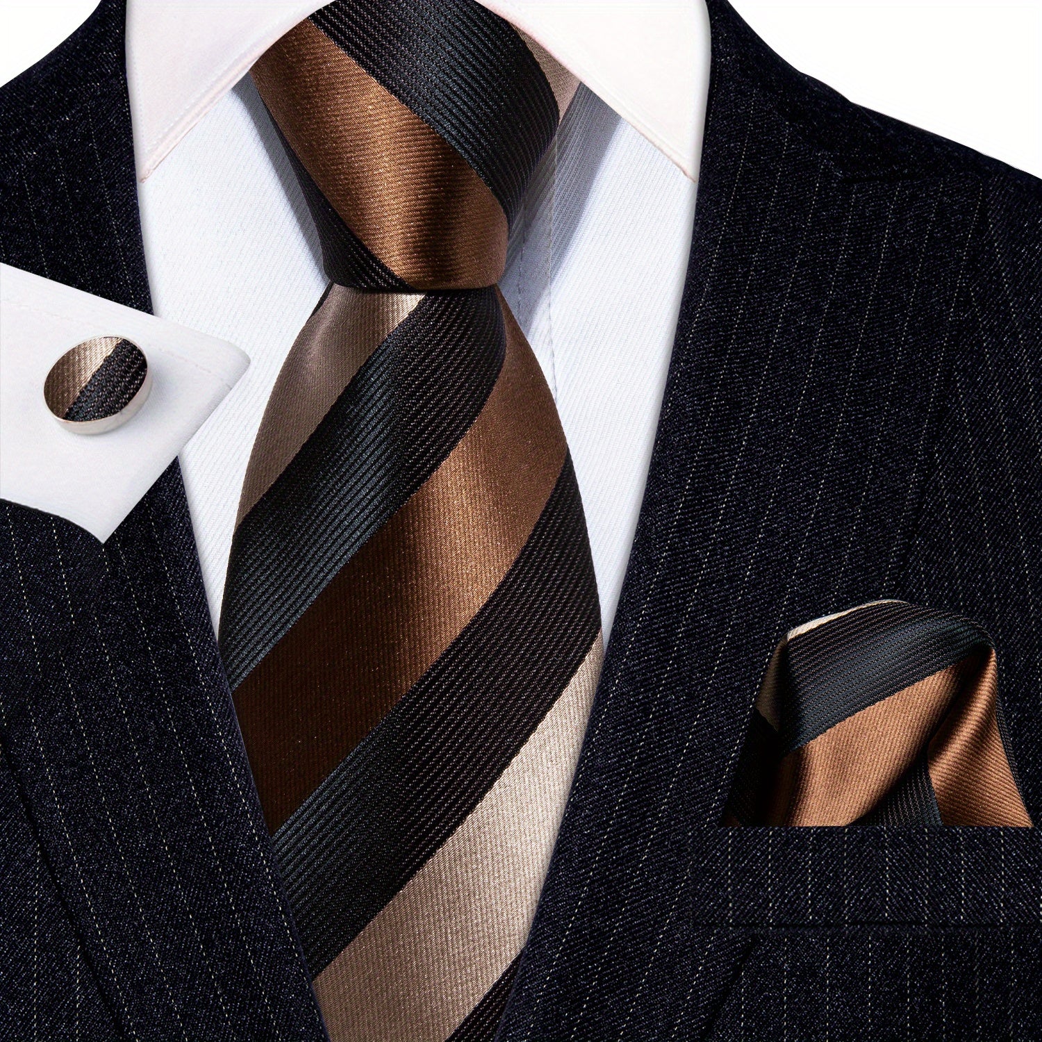 Men's Striped Necktie Handkerchief Clip Set