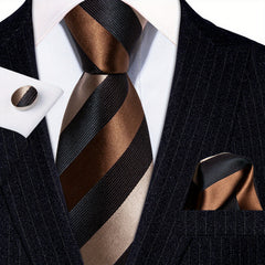 Men's Striped Necktie Handkerchief Clip Set