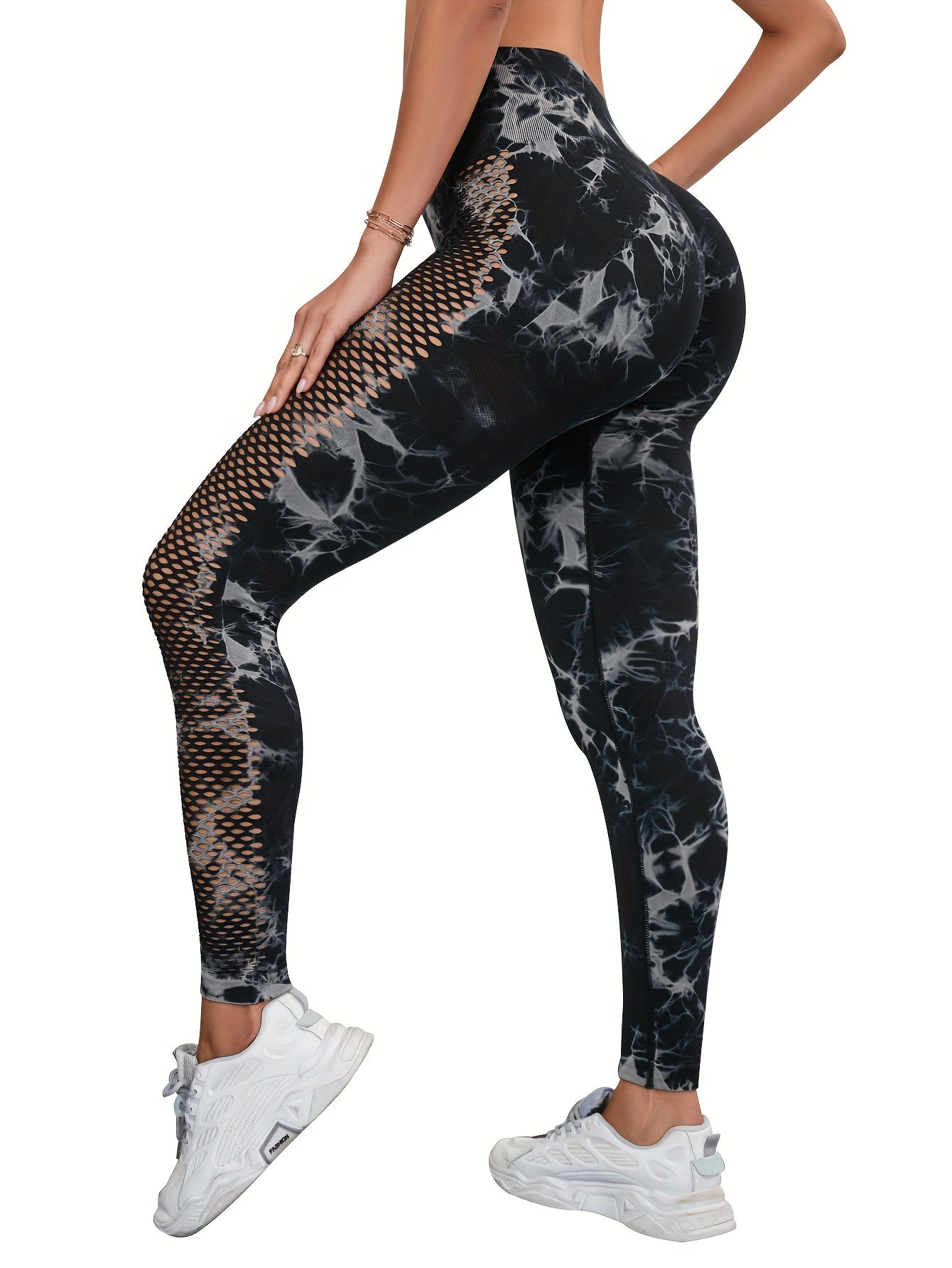 Tie Dye High Stretch Yoga Leggings High Waist Hollow Out Pants