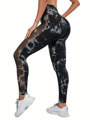 Tie Dye High Stretch Yoga Leggings High Waist Hollow Out Pants