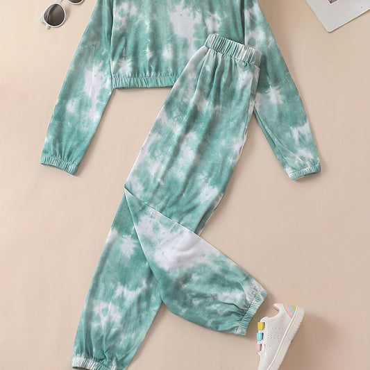 Girl's Tie Dye 2pc Sweatshirt & Sweatpants Set for Spring Fall