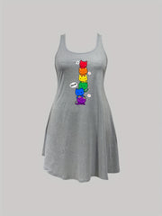 Colorful Cat Print Nightdress Tank Sleep Dress