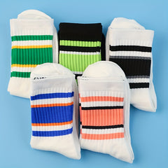 3 Pairs Striped Print Socks Women's Mid Tube Stockings