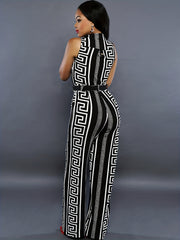 Geo Print Button Front Jumpsuit Sleeveless Wide Leg Jumpsuit
