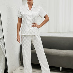 Checkerboard Satin Short Sleeve Pajama Set