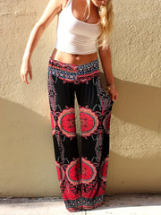 Floral Print Wide Leg Pants Beach Summer Casual Loose Pants