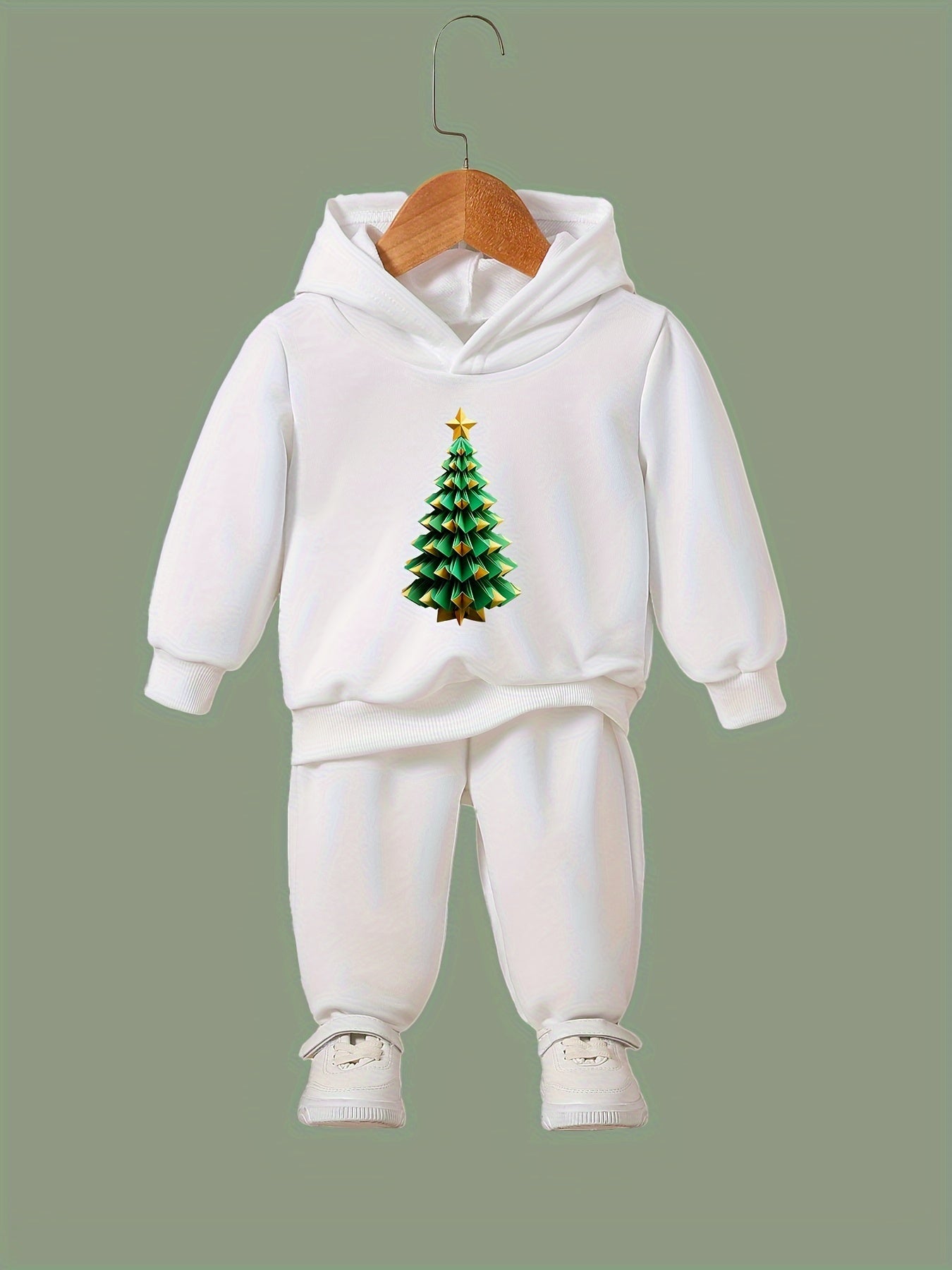 Christmas Tree Print Hoodies Pants Set For Spring Fall Sports Christmas Gift