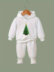 Christmas Tree Print Hoodies Pants Set For Spring Fall Sports Christmas Gift