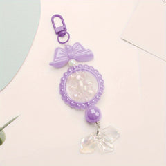 Cute Bear Keychain with Bow Knot and Beaded Shell Pendant for Girls