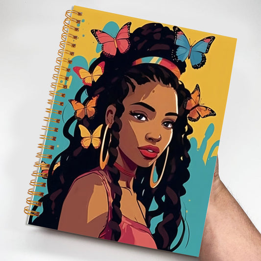 African American Woman with Butterflies Notebook 50 Pages Plain Paper