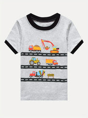 Boys Cartoon Cars Pajama Set Short Sleeves Tops & Bottoms
