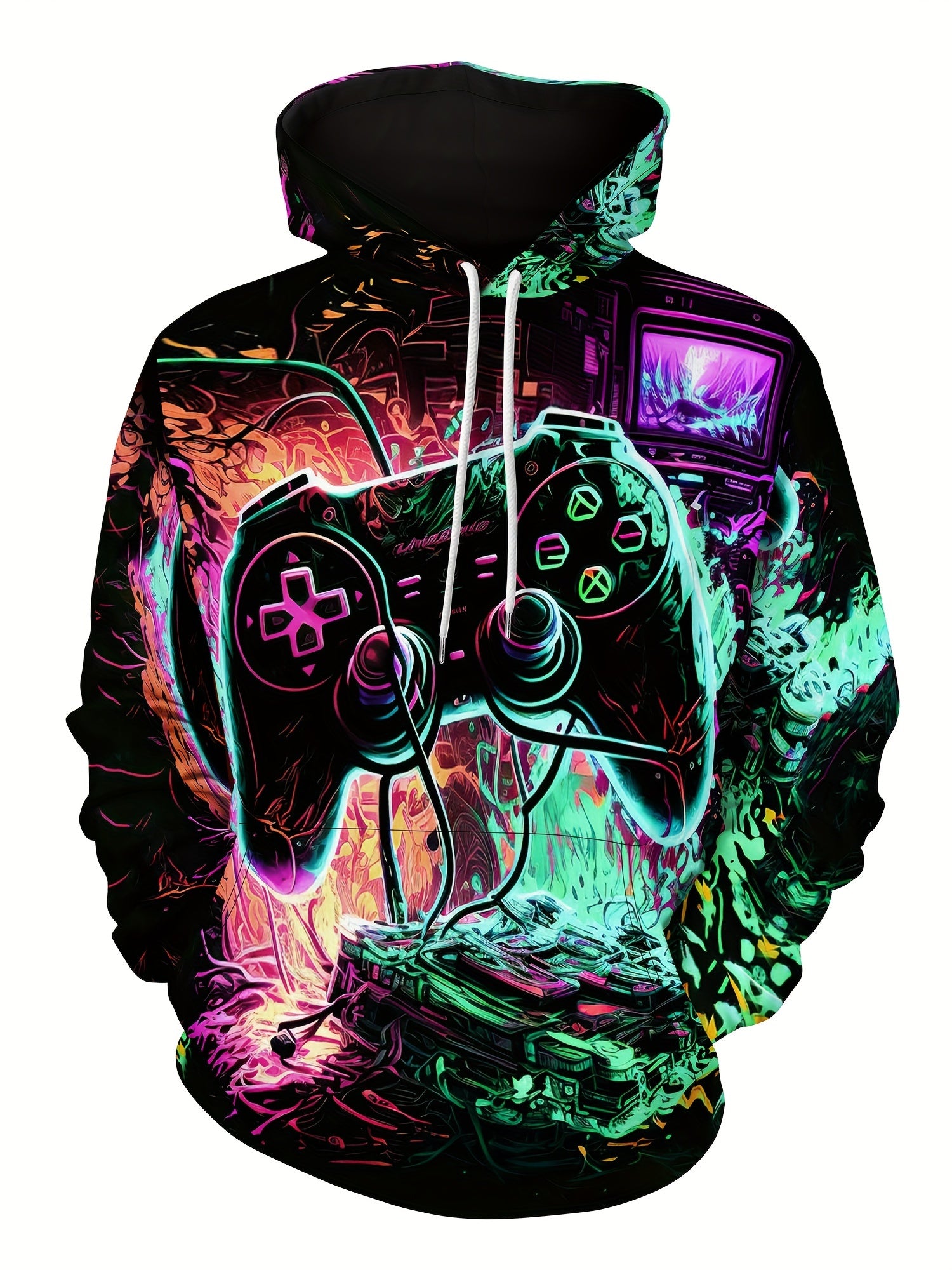 Gamepad Print Hoodie for Men Graphic Pullover with Pocket