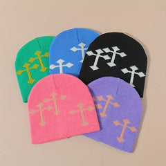 Cross Jacquard Gothic Beanie Candy Y2K Knitted Warm Beanie