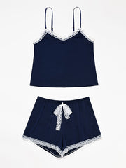 Lace Trim Pajama Set Cami Top & Shorts Women's Sleepwear