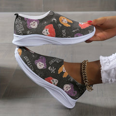 Halloween Witch Pattern Soft Thick Sole Shock Absorption Elastic Woven Shoes
