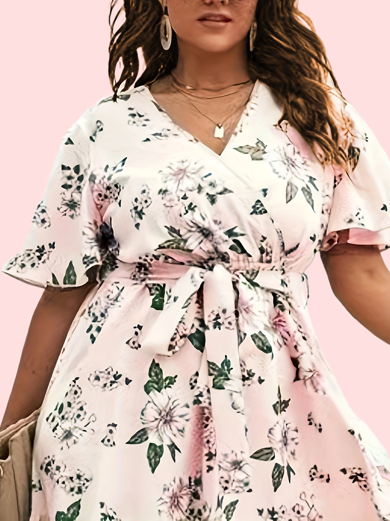 Floral Print Surplice Neck Dress With Belt