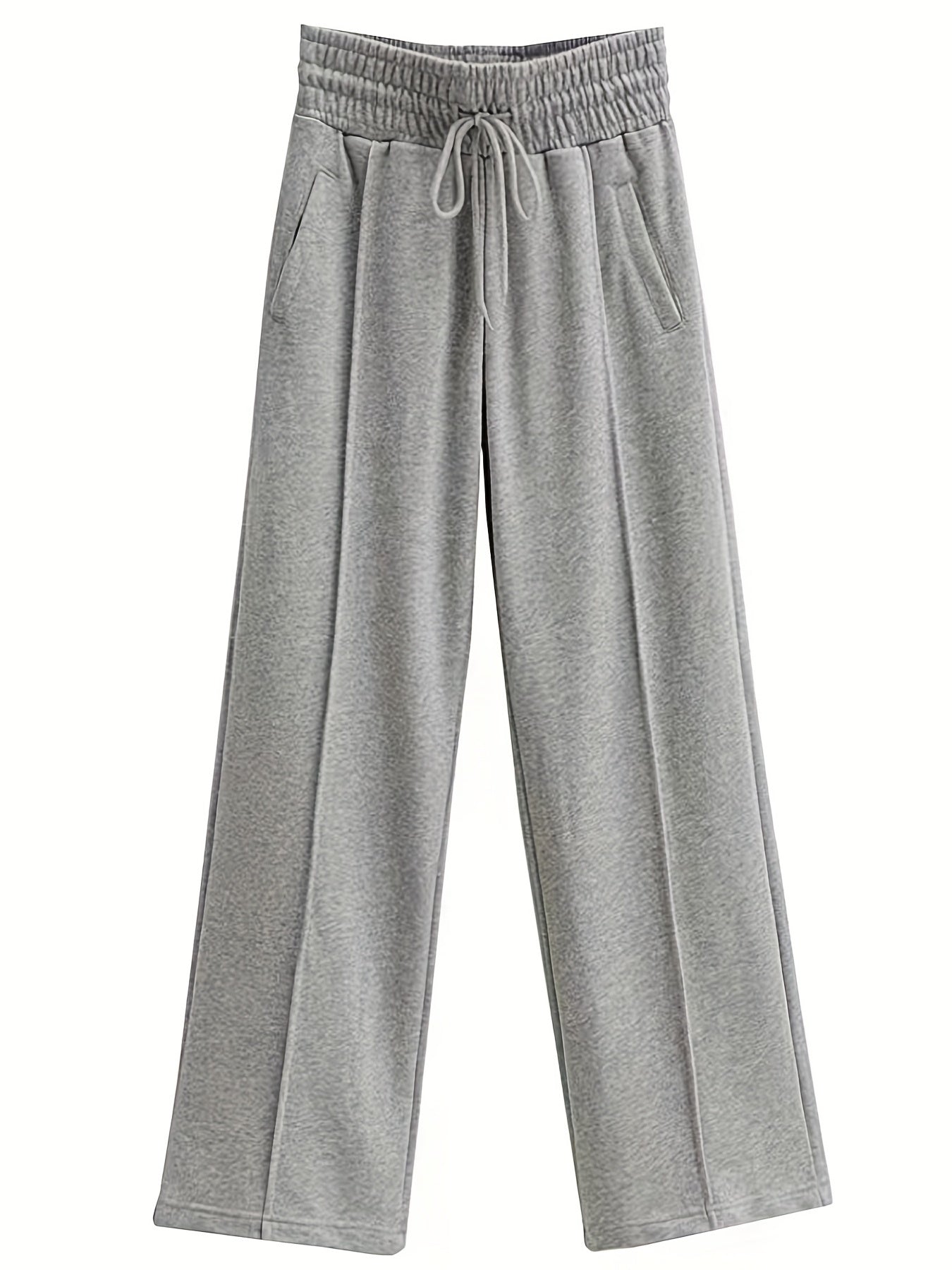 Solid Drawstring Wide Leg Pants Casual Elastic Waist Long Length