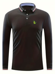 Men's Green Croc Print Polo Shirt Casual Stretch Breathable