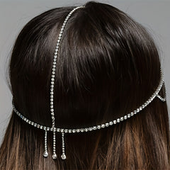 Rhinestone Head Chain with Tassel Bridal Head Jewelry