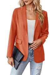 Solid Lapel Long Sleeve Blazer Open Front Women's Outerwear
