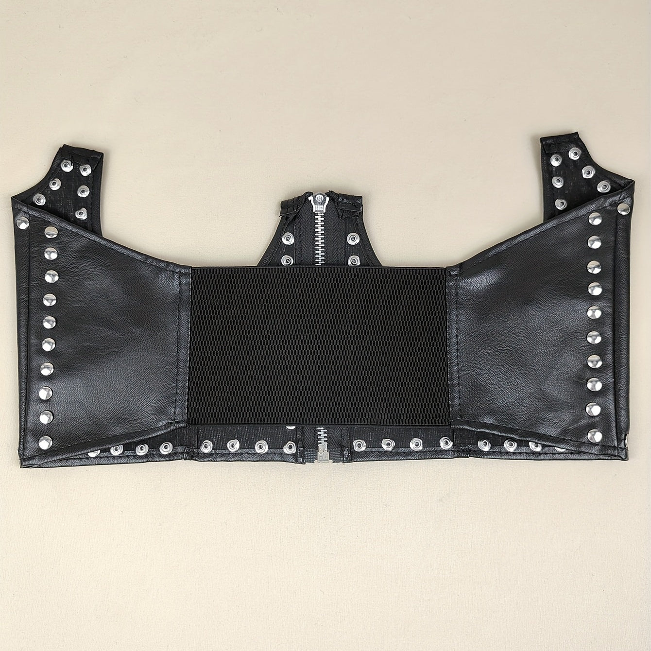 Punk PU Leather Zipper Belt Rivet Decor Underbust Corset Wide Waistband