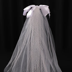 Faux Pearl Bow Lace Bridal Veil For Women Bride Party Wedding