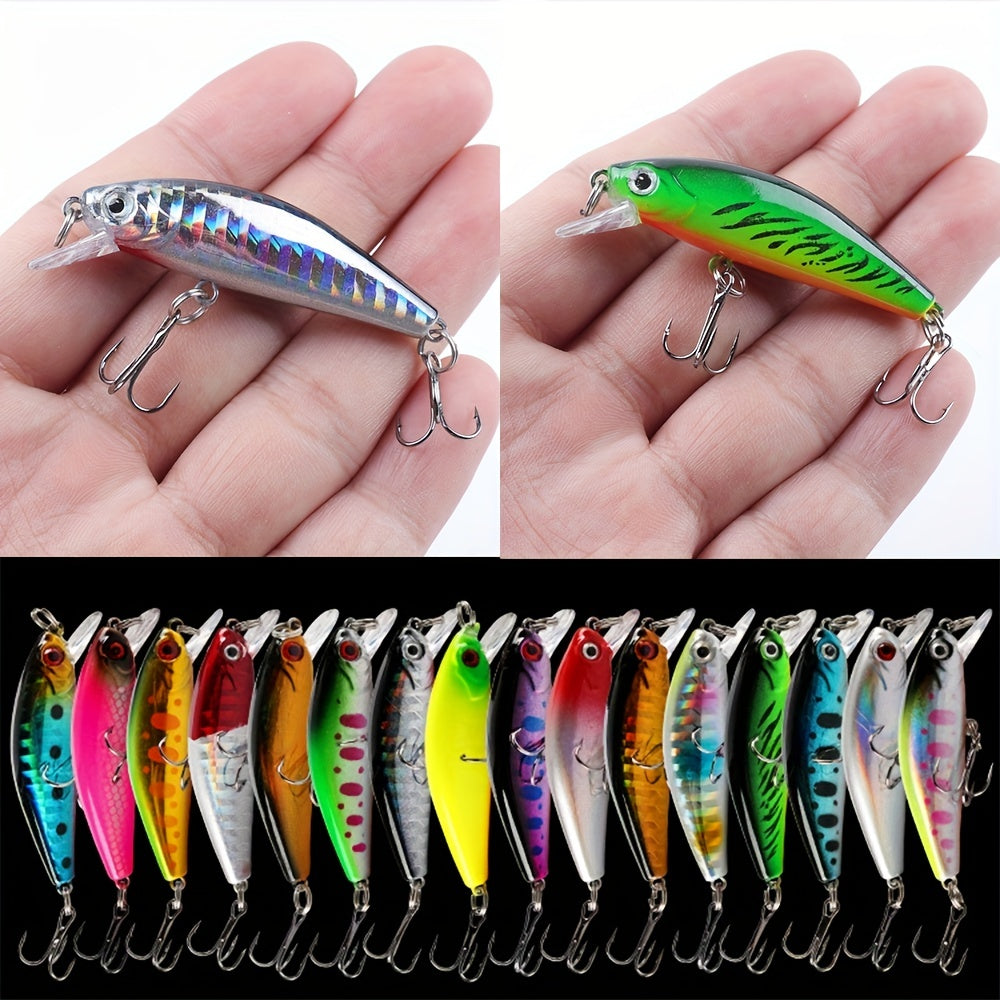 15pcs Bionic Bait 15pcs Sinking Minnow Lures for Bass Perch & Saltwater 5 0 22in